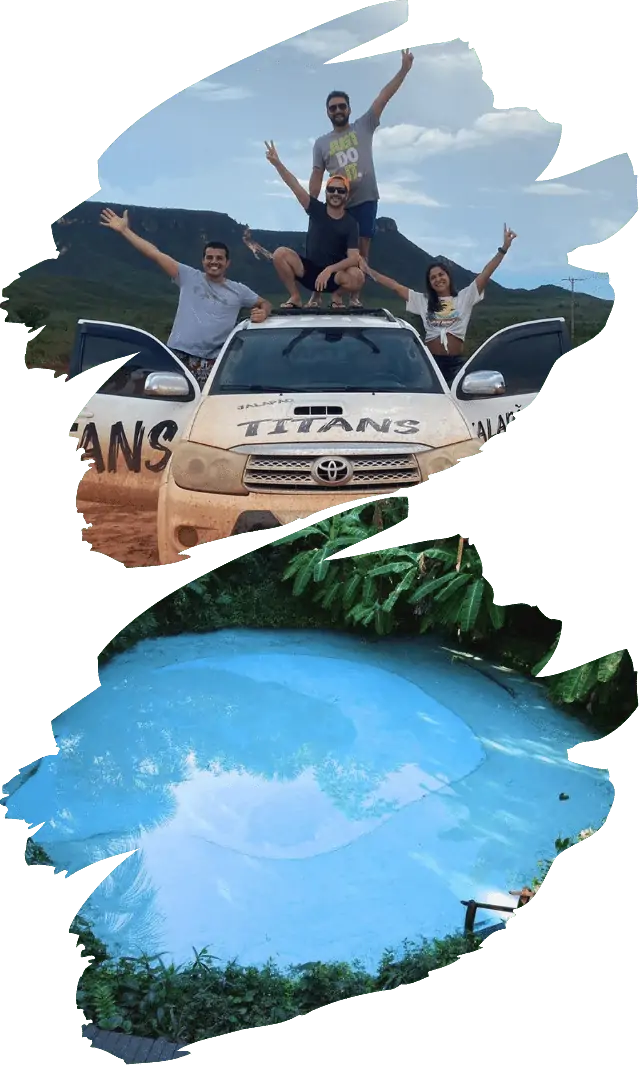 Foto do deslumbrante cenário natural do Jalapão, com montanhas, cachoeiras e vegetação exuberante. Destaque para o pacote de viagens da Jalapão Titans Ecoturismo, oferecendo uma aventura única e imersiva na natureza intocada. Ideal para quem busca experiências autênticas de ecoturismo.